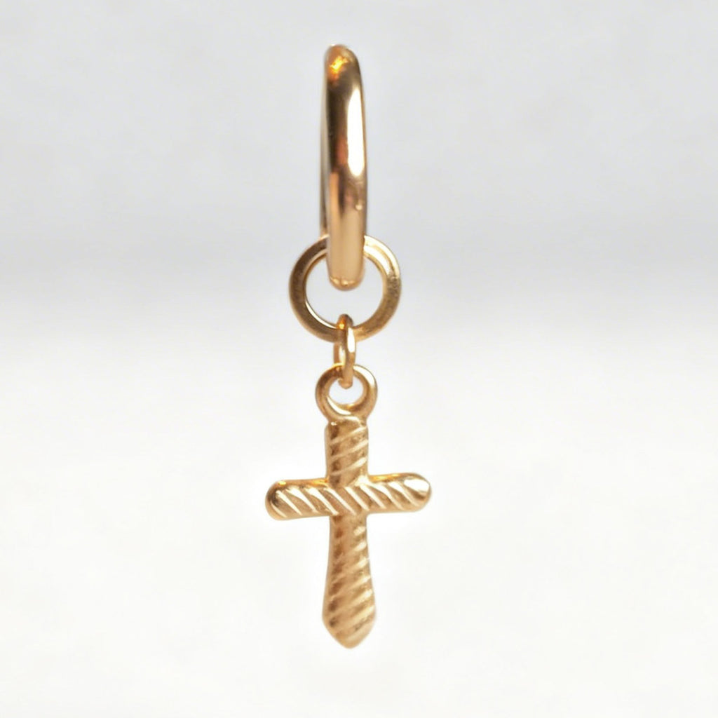 Gold Cross Charm Classic Hex Huggie