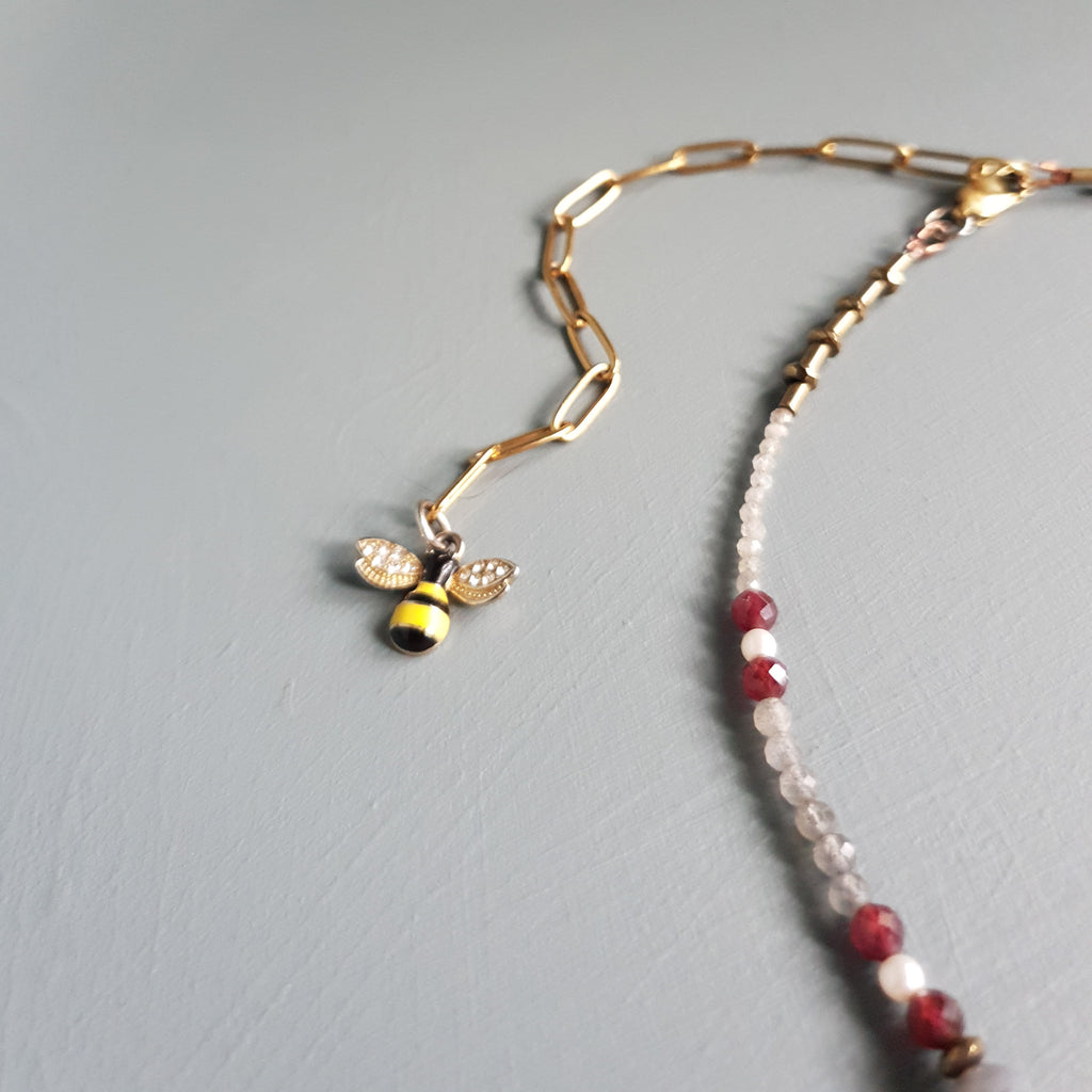Labradorite, Garnet & Freshwater Pearl Gemstone Necklace – Extended Princess Length