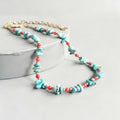 Turquoise Nugget & Red Coral Gemstone Necklace