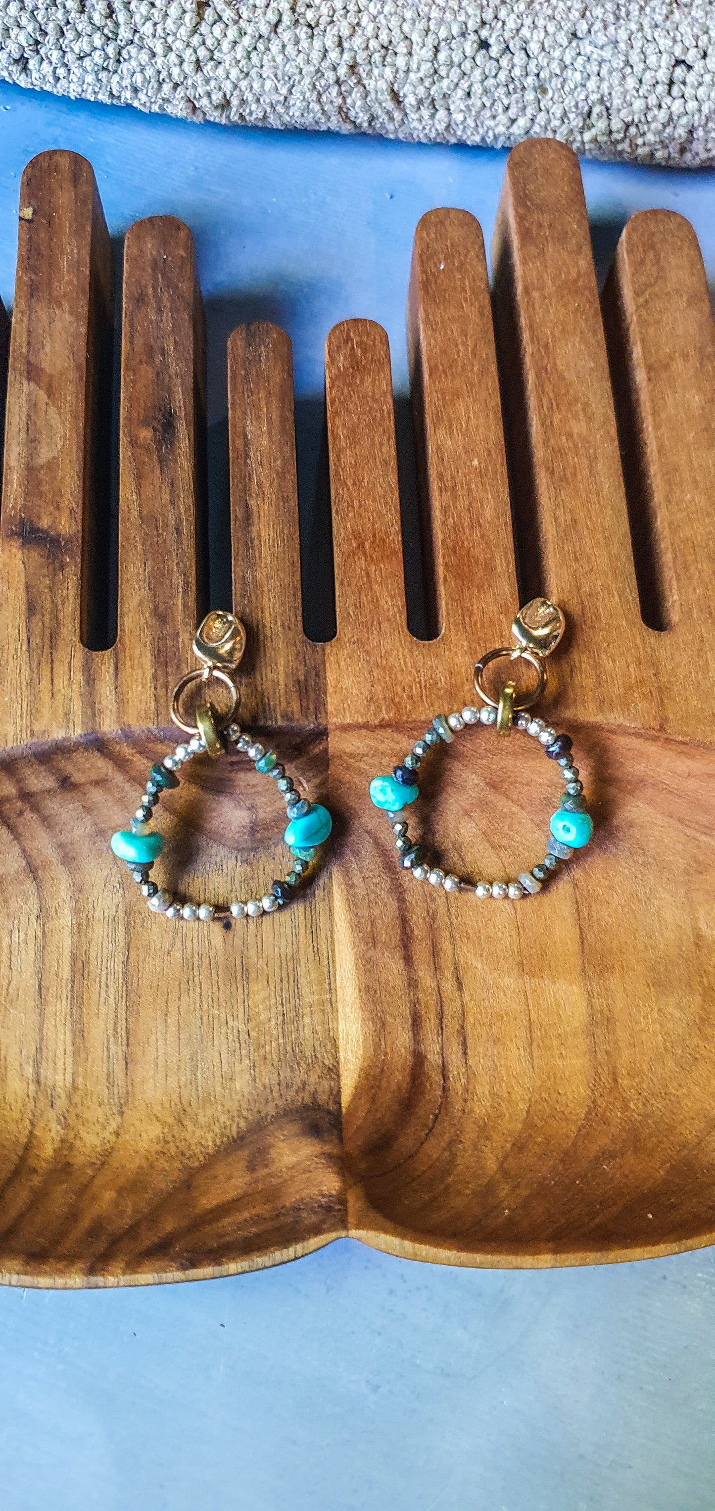 Turquoise, Opal, Pyrite & Silver beaded Hoop Earrings