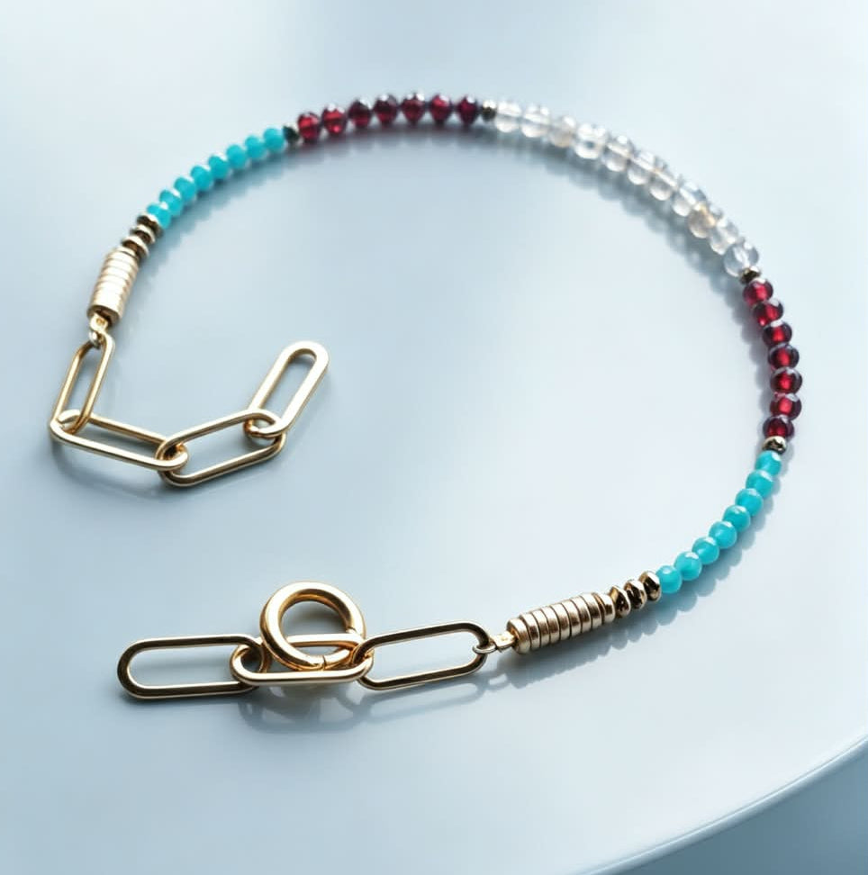 Neon Apatite, Labradorite & Garnet Gemstone Anklet