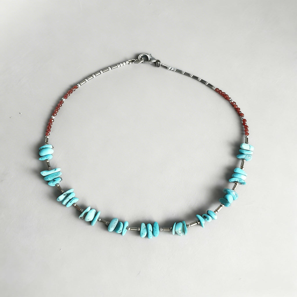 Turquoise Nugget, Carnelian & Hematite Gemstone Necklace