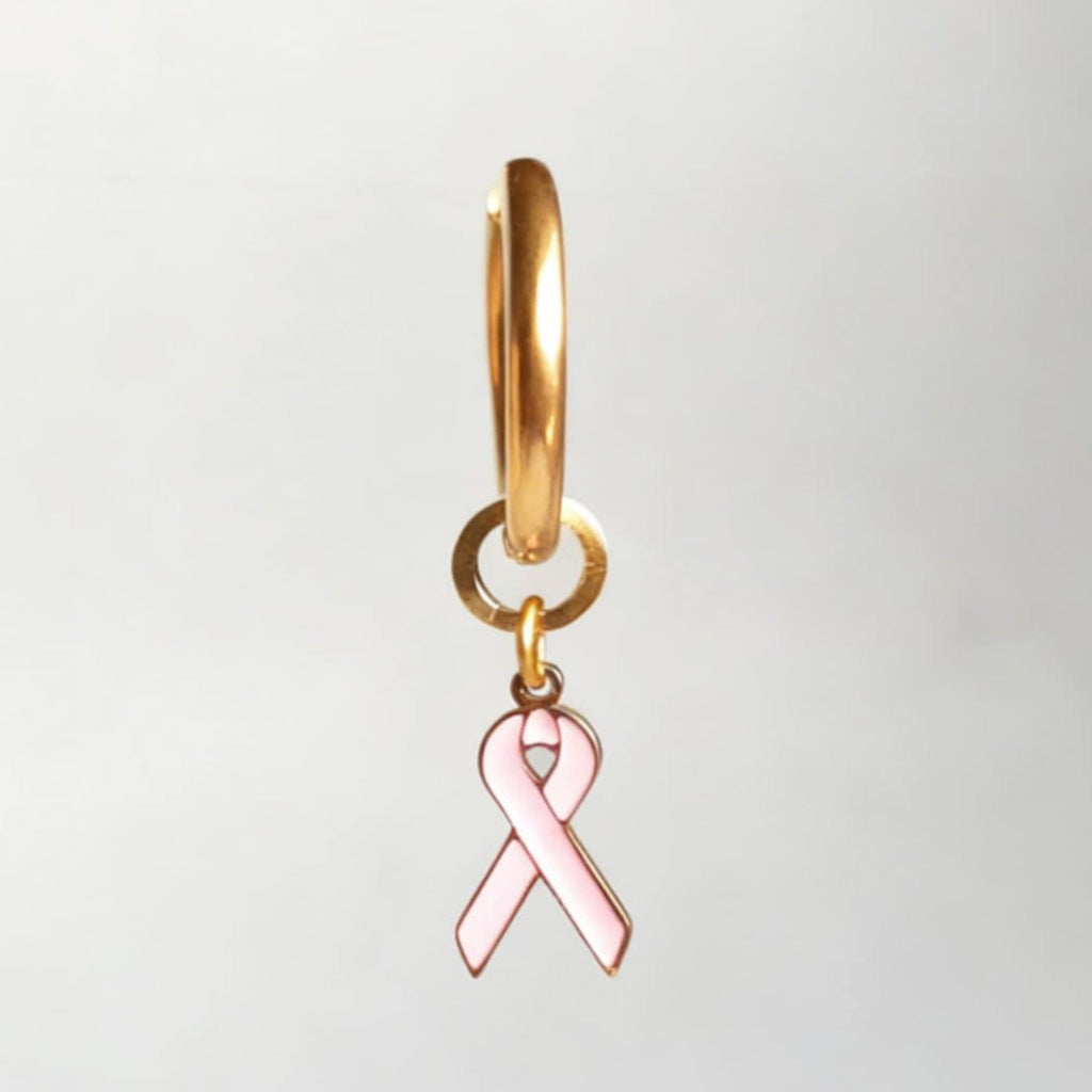 Pink Ribbon Charm Statement Hoop Huggy
