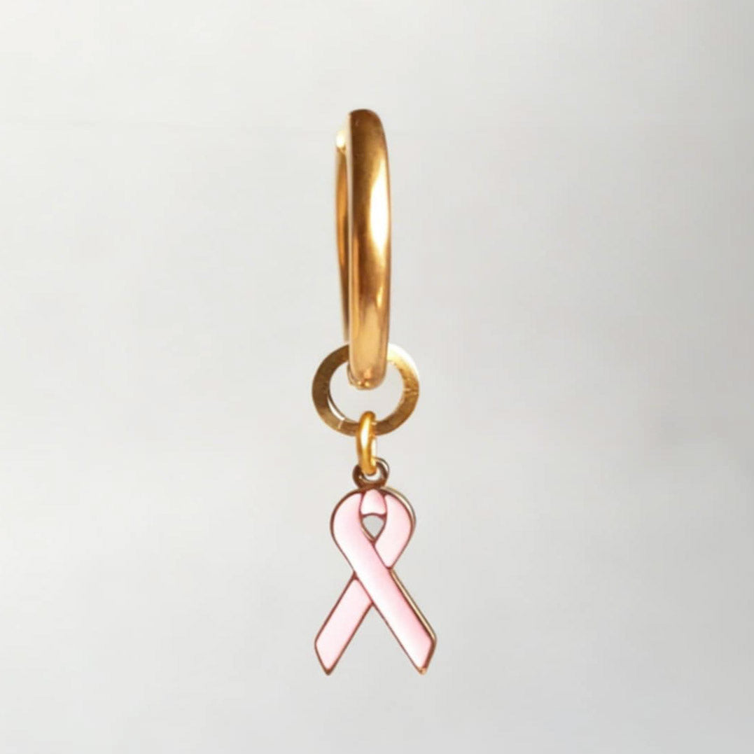 Pink Ribbon Charm Statement Hoop Huggy