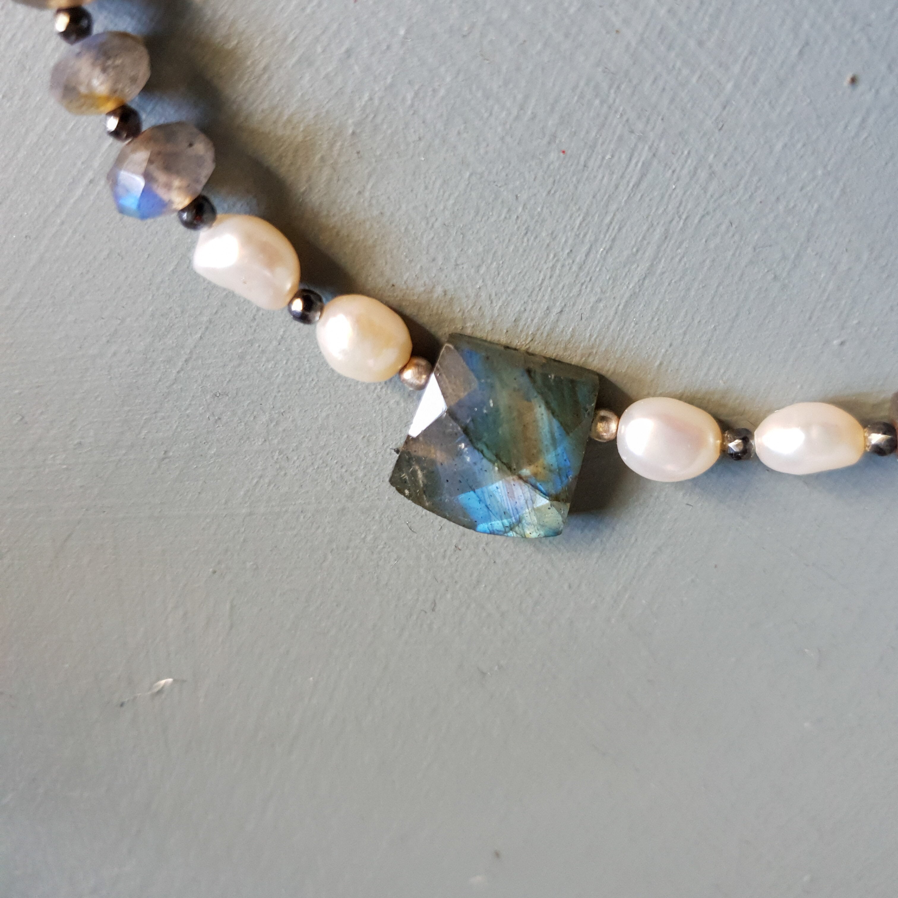 Labradorite, Freshwater Pearl & Black Spinel Gemstone Anklet