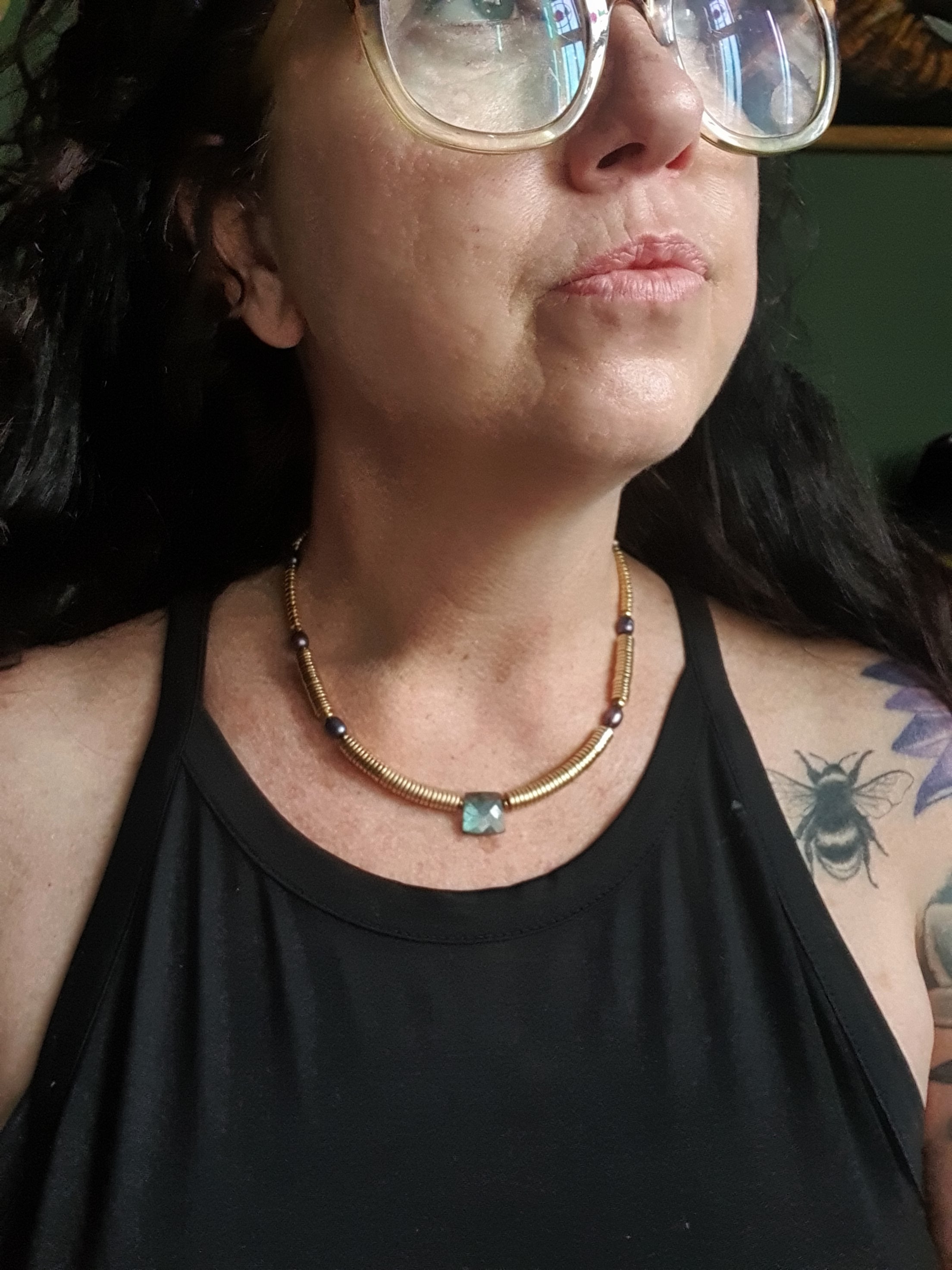 Labradorite, Baroque Pearl & Golden Hematite Necklace IV