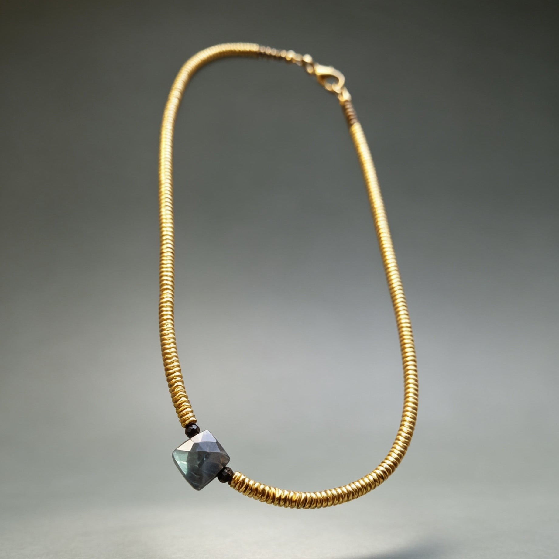 Golden Hematite, Labradorite, Black Spinel & Pyrite Necklace