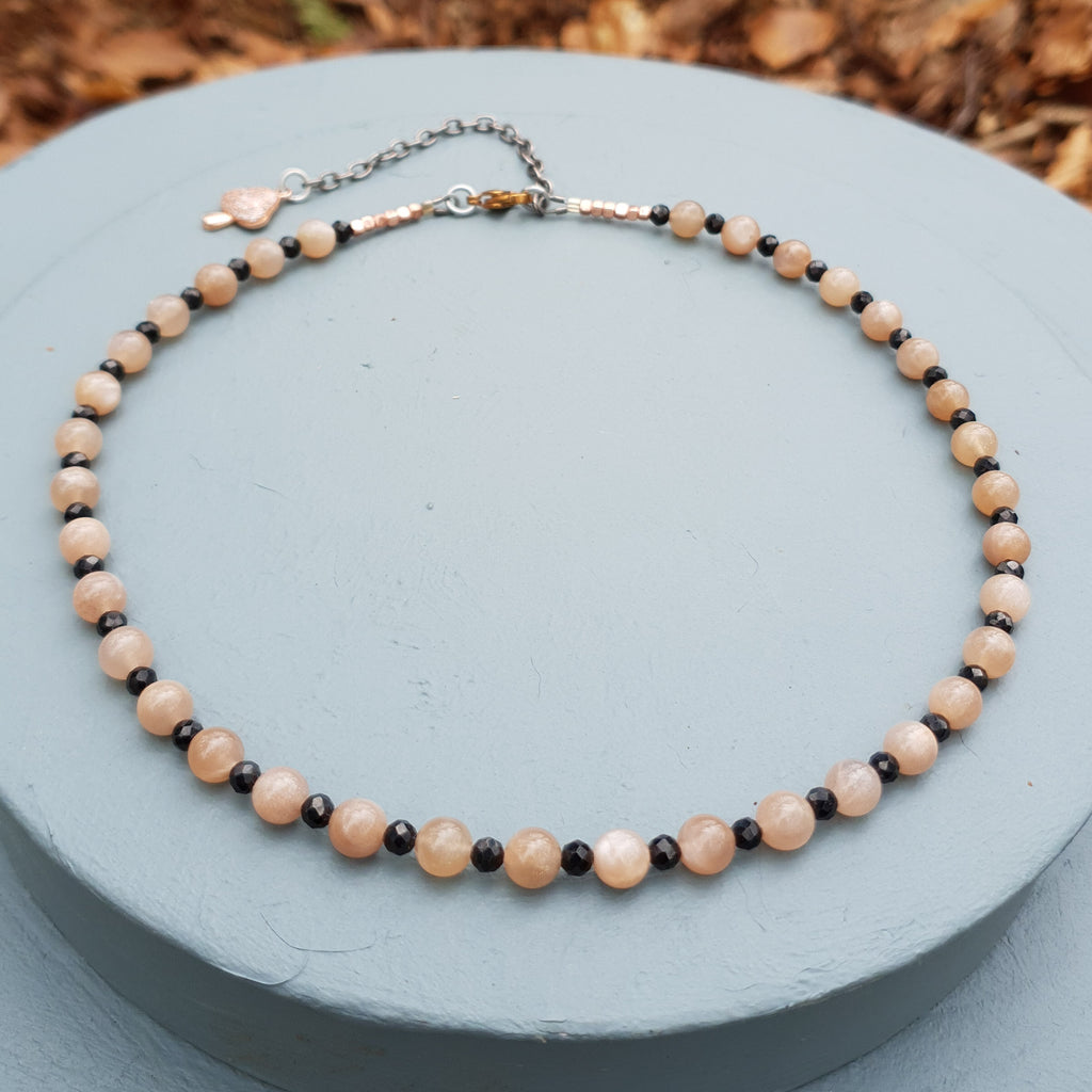 Sunstone & Black Spinel Gemstone Necklace