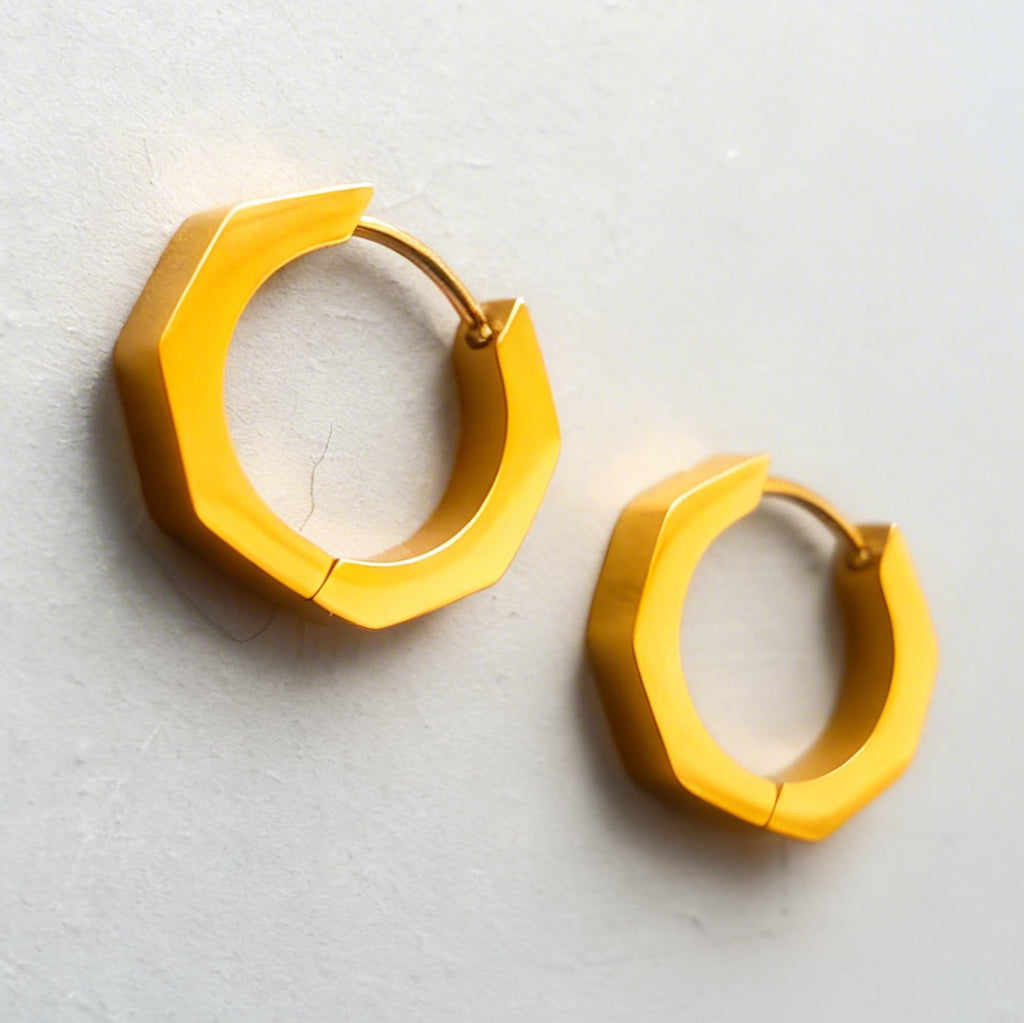 18K Gold PVD Hex Statement Huggie Hoops