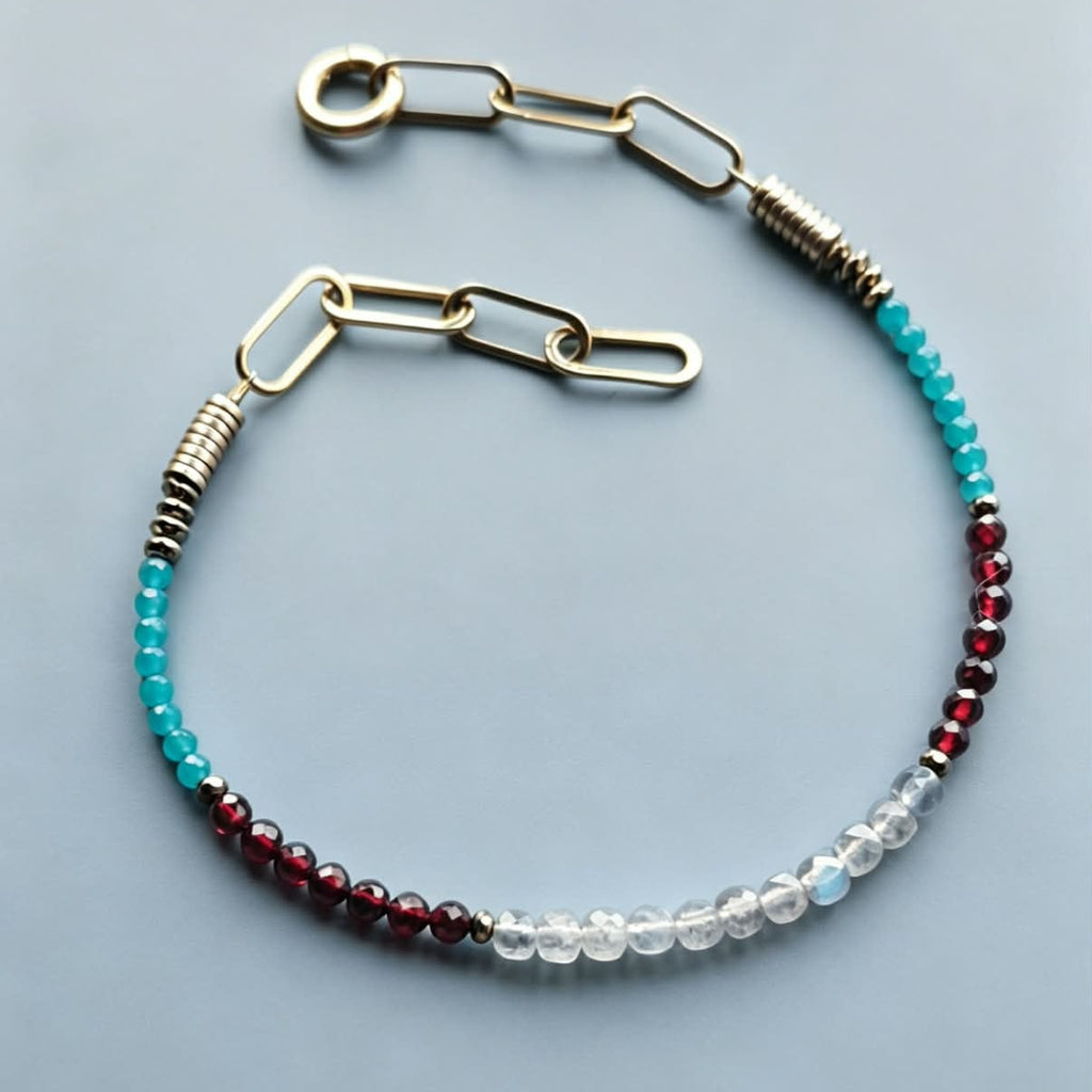 Neon Apatite, Labradorite & Garnet Gemstone Anklet
