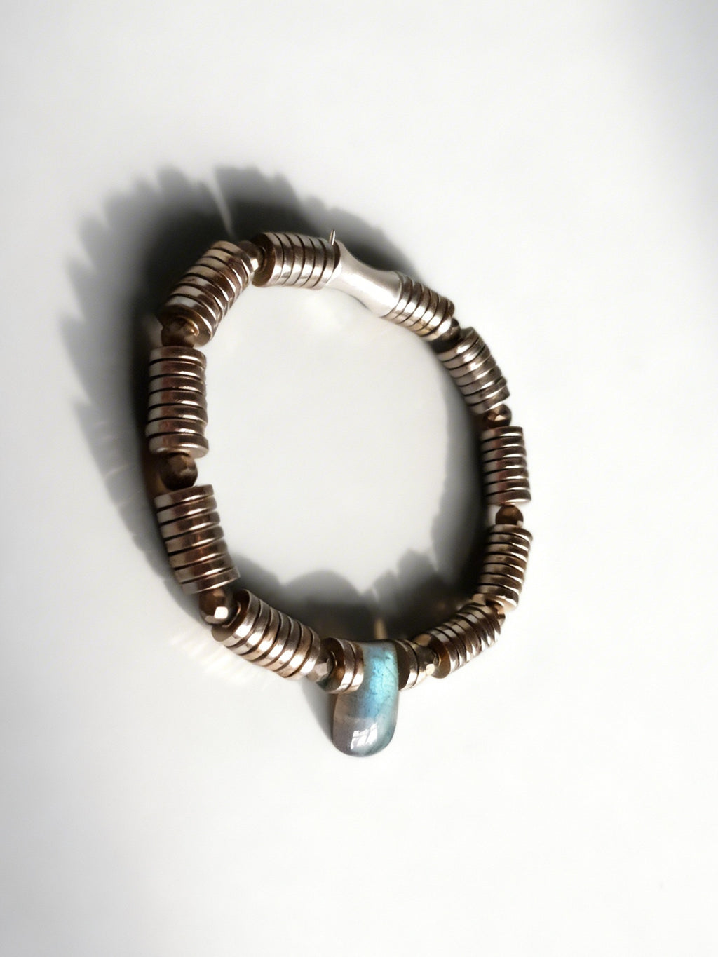 Green Flash Labradorite & Golden Hematite Stretch Bracelet