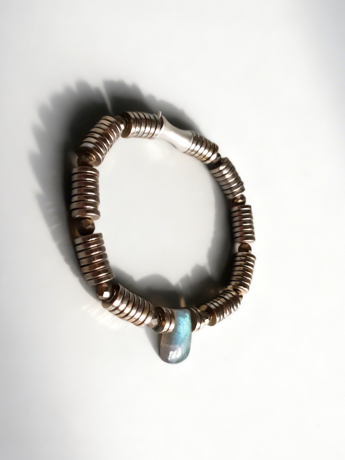 Green Flash Labradorite & Golden Hematite Stretch Bracelet