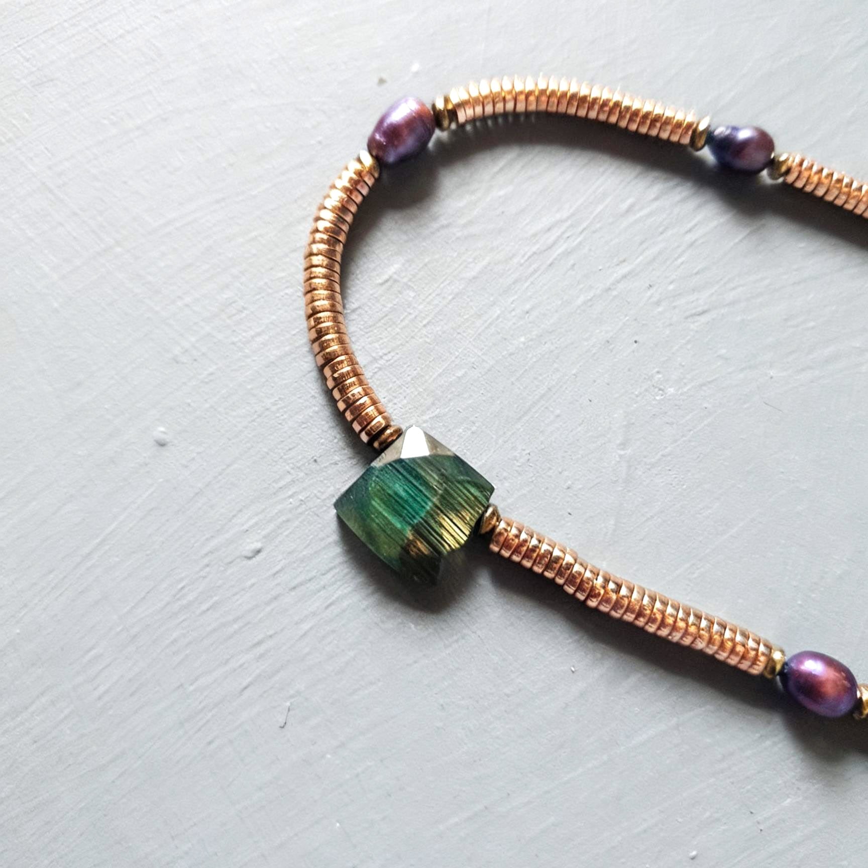 Labradorite, Baroque Pearl & Golden Hematite Necklace I