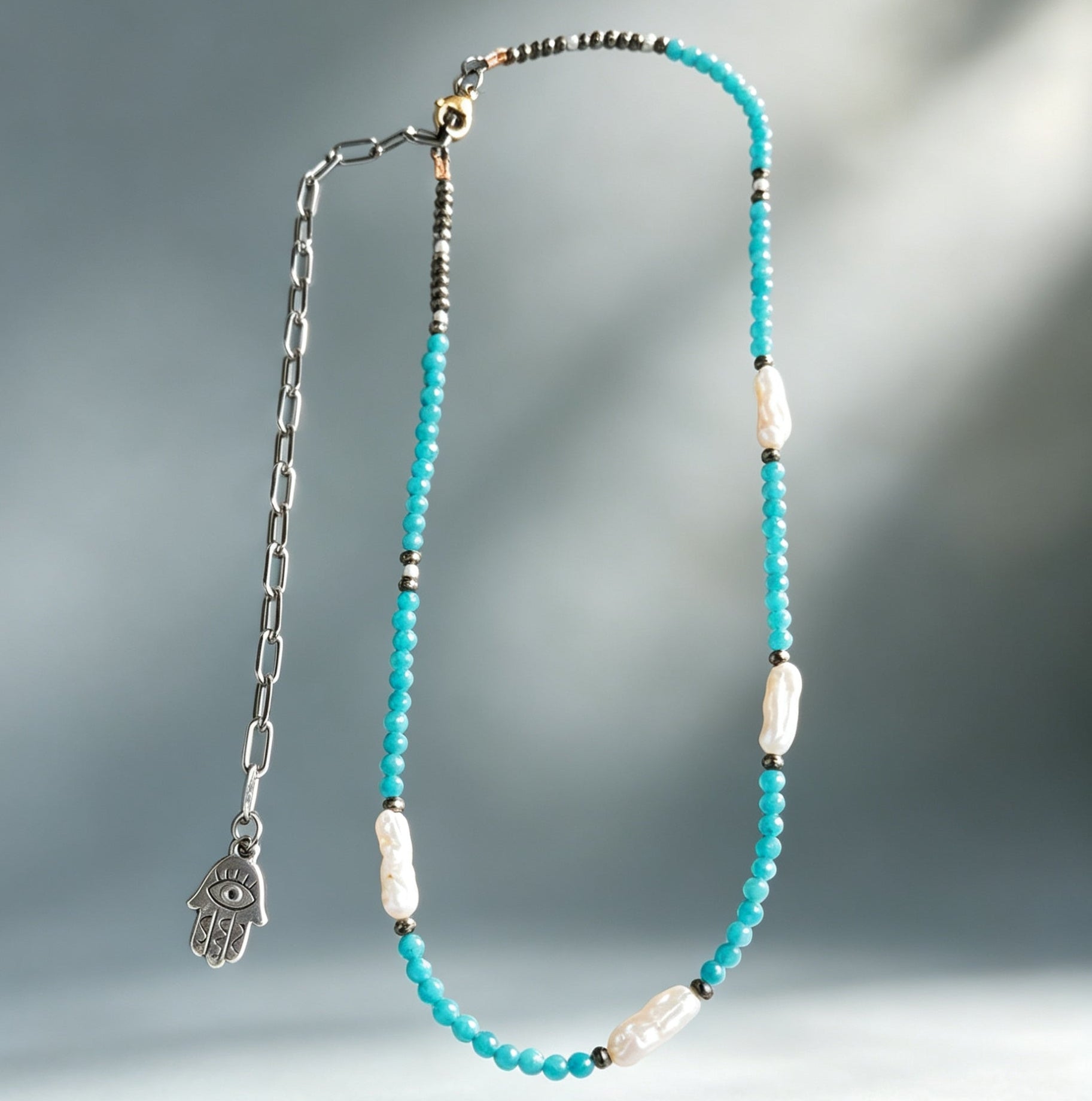 Neon Apatite, Pyrite & Freshwater Pearl Necklace