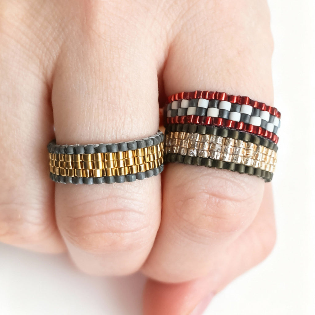 Rose Gold & Deep Olive Beaded Ring