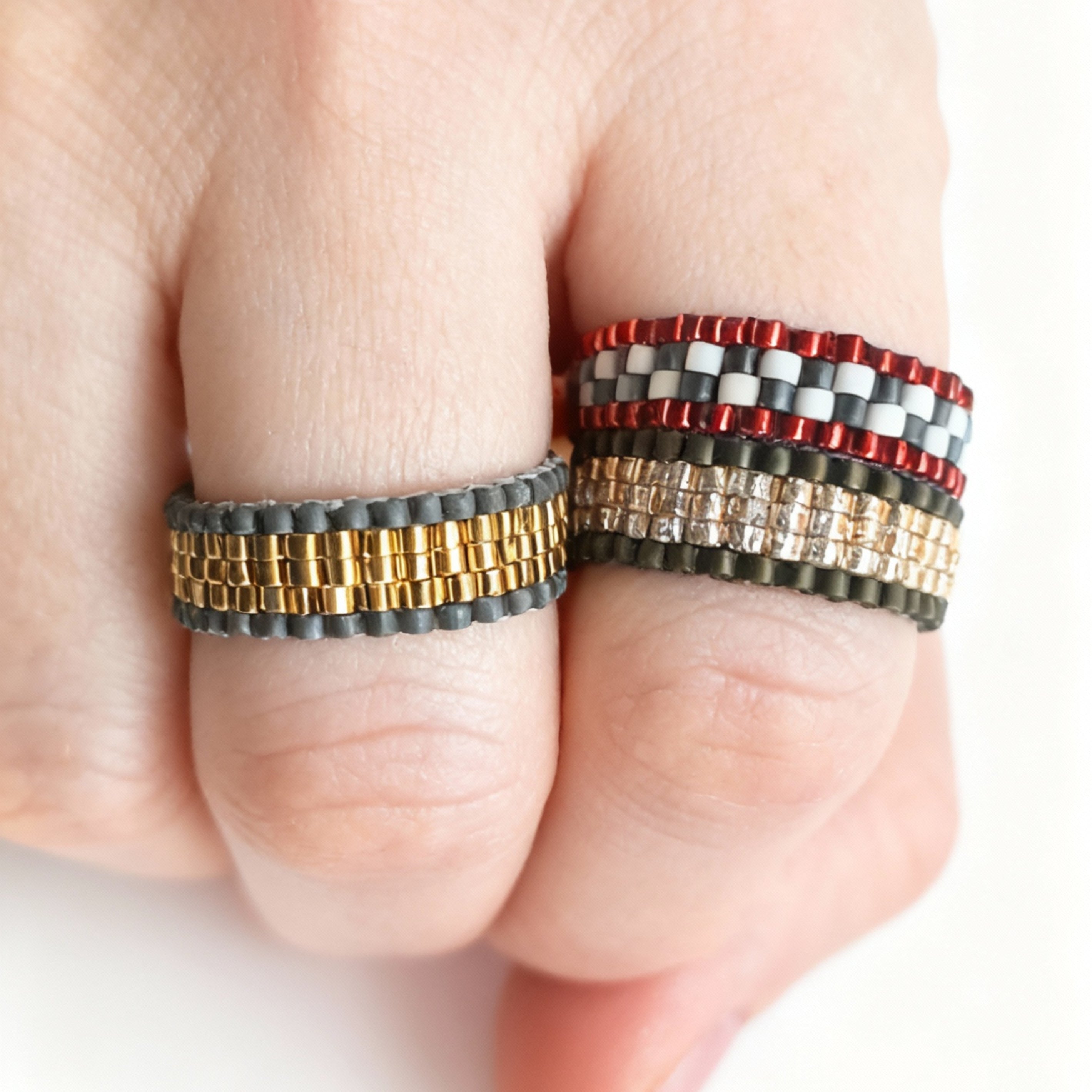 Rose Gold & Deep Olive Beaded Ring