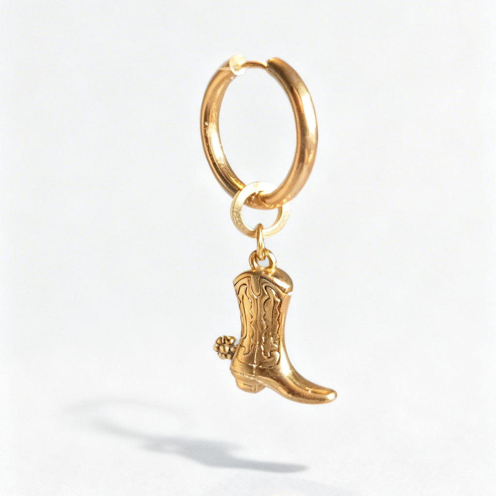 Gold Cowboy Boot Large Hoop Huggie