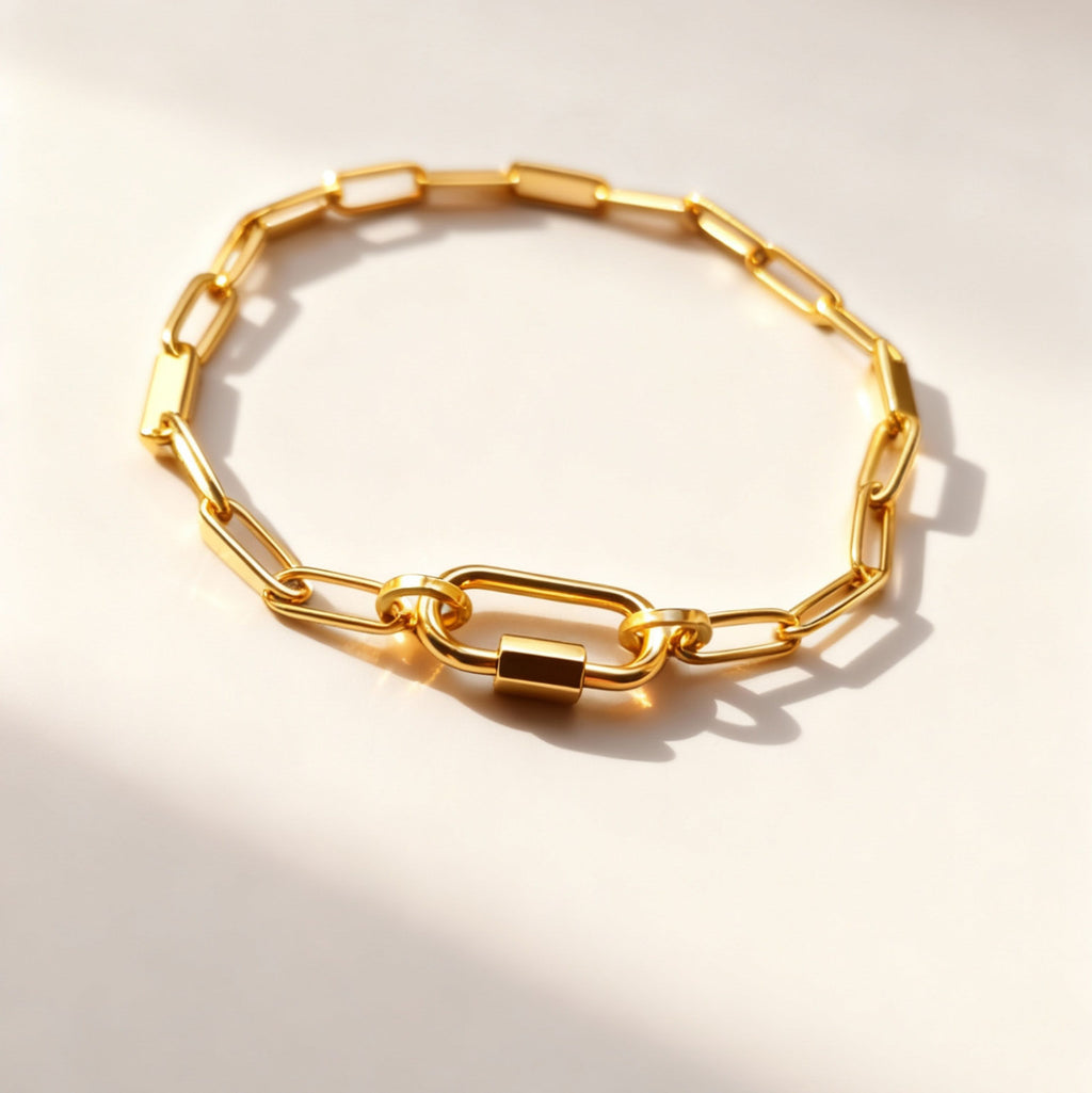 Delicate Paperclip chain Bracelet with Lock - Gold