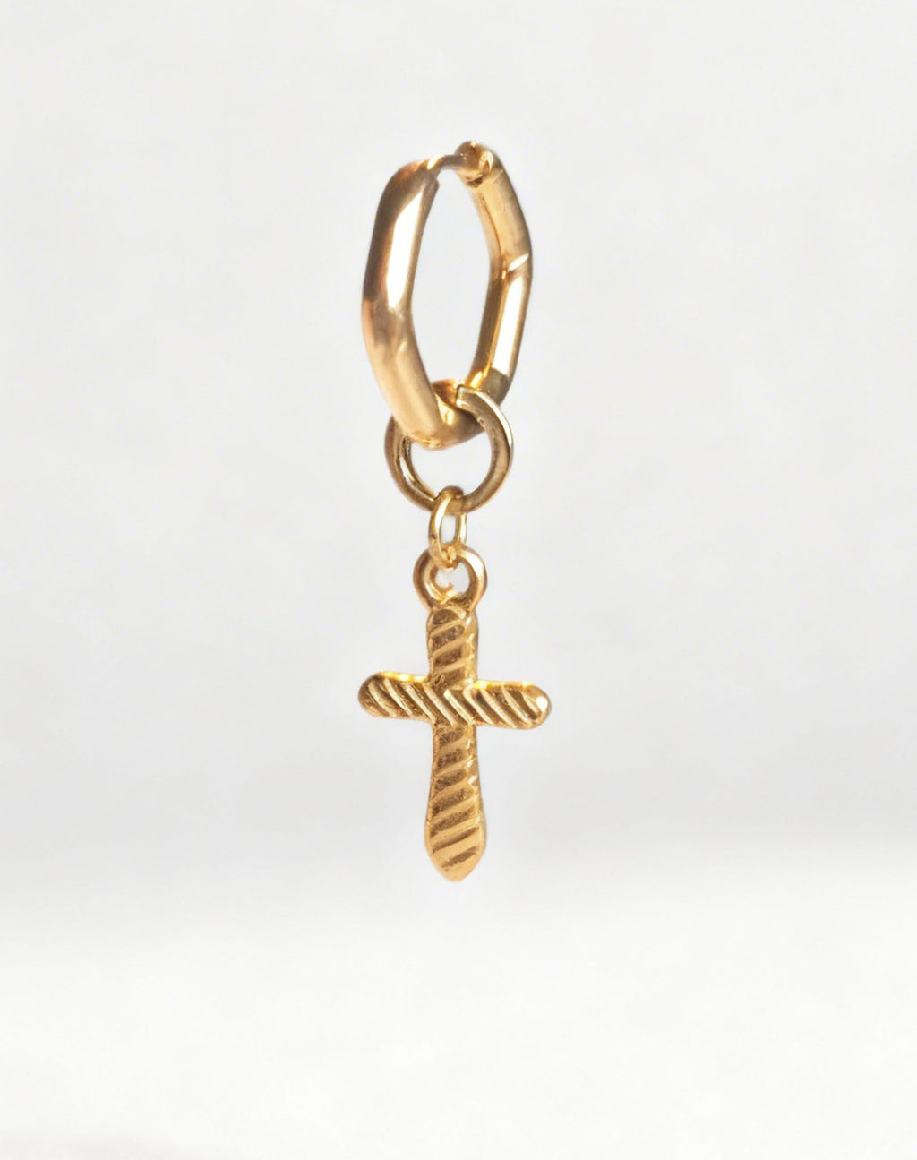 Gold Cross Charm Classic Hex Huggie