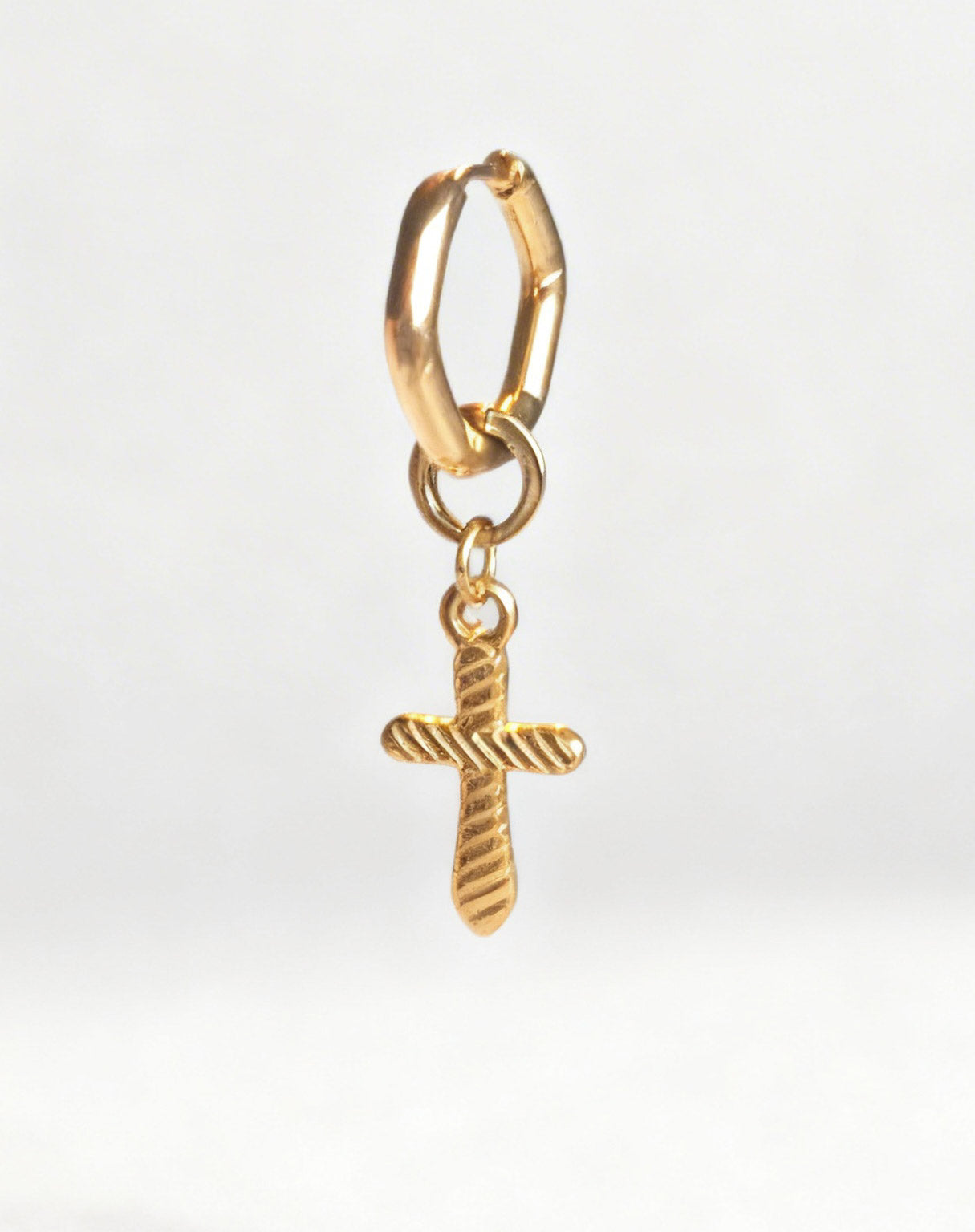 Gold Cross Charm Classic Hex Huggie