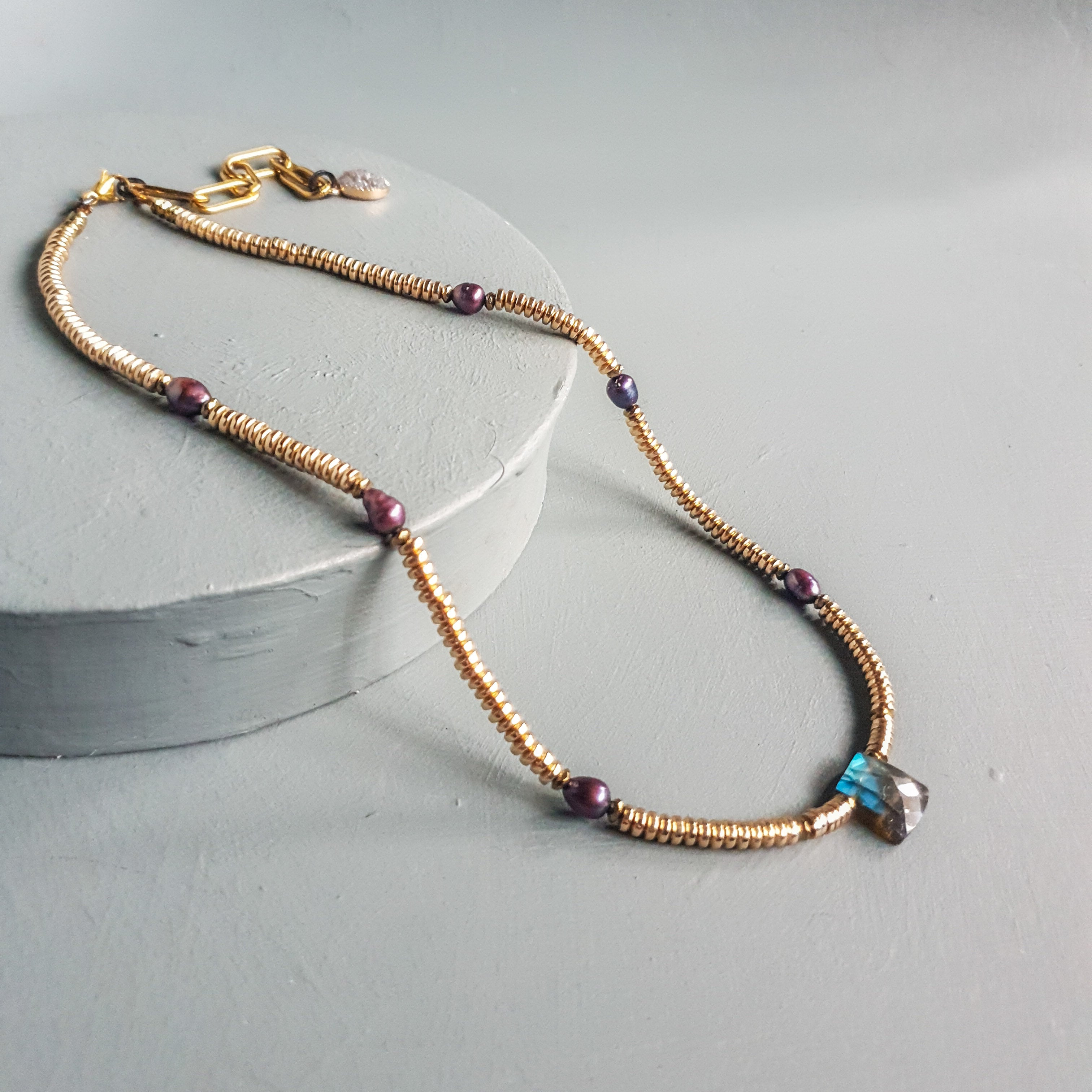 Labradorite, Baroque Pearl & Golden Hematite Necklace II