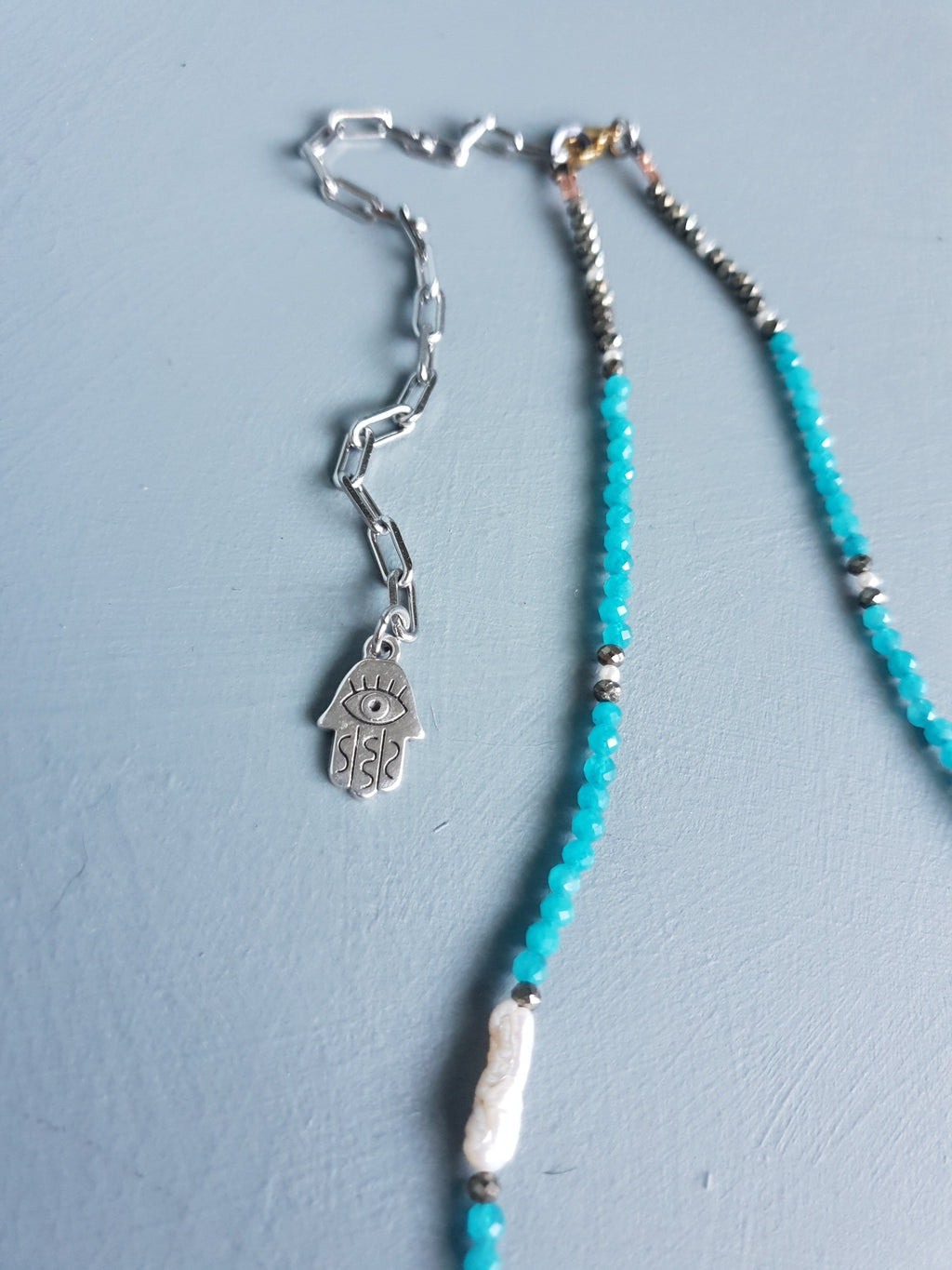 Neon Apatite, Pyrite & Freshwater Pearl Necklace