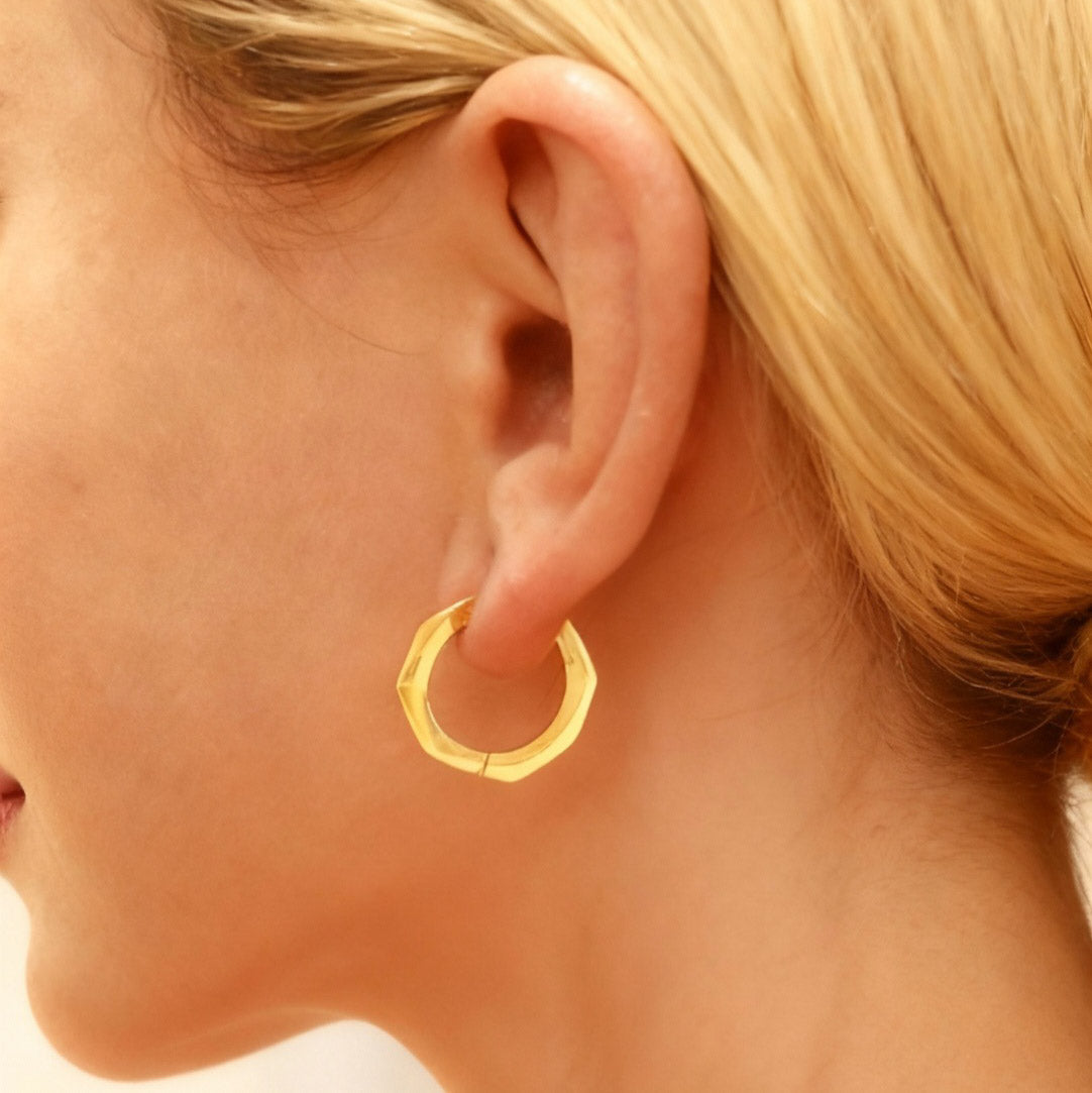 18K Gold PVD Hex Statement Huggie Hoops