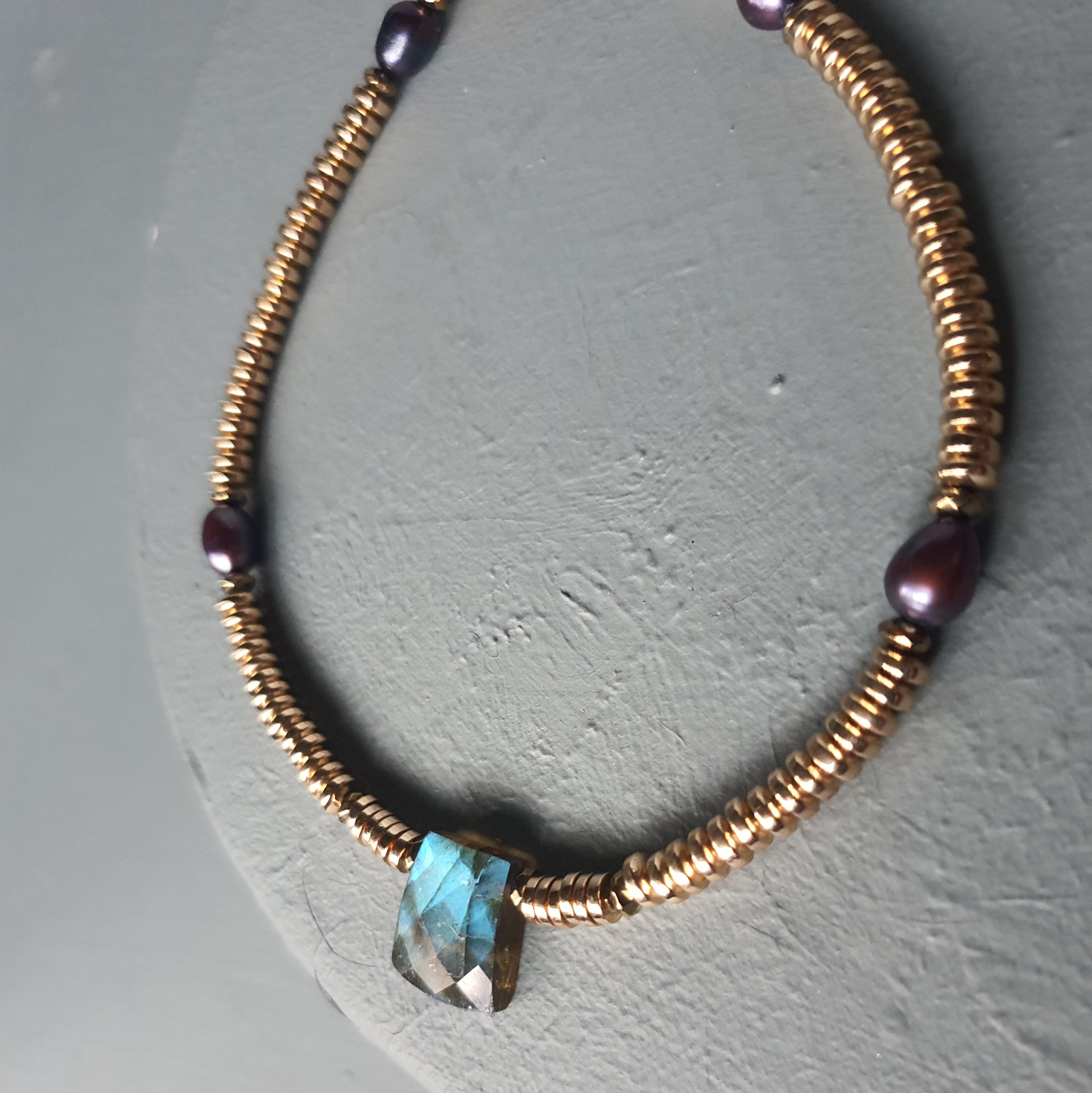 Labradorite, Baroque Pearl & Golden Hematite Necklace II