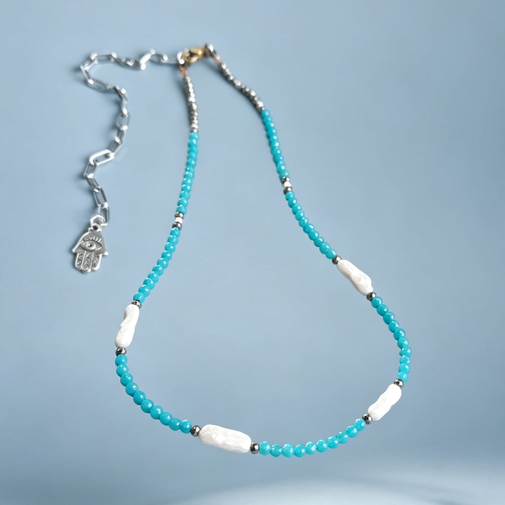 Neon Apatite, Pyrite & Freshwater Pearl Necklace