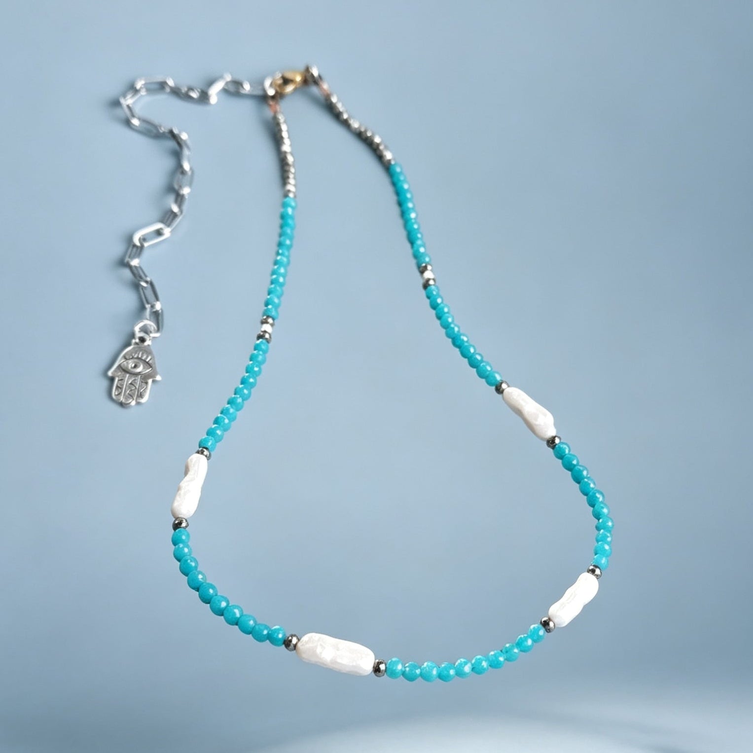 Neon Apatite, Pyrite & Freshwater Pearl Necklace